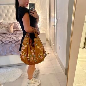 Bally. Suede bag with embroidered pattern